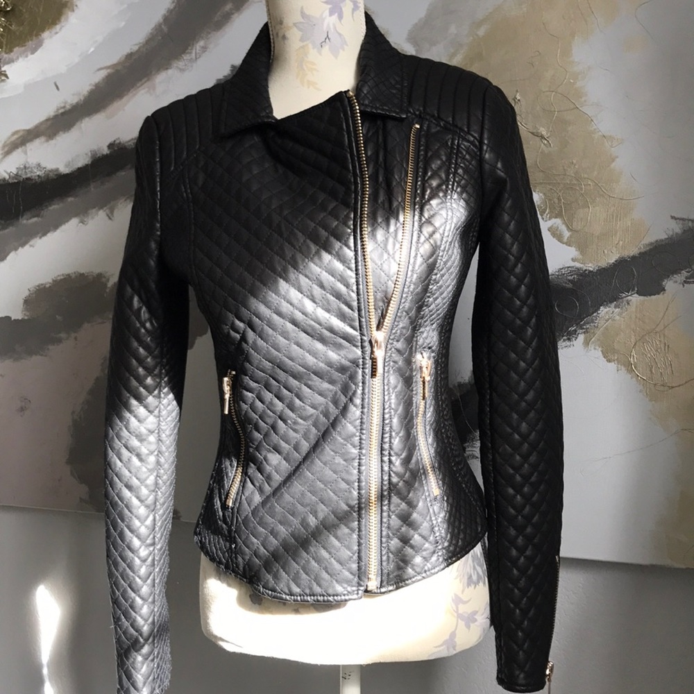 Love Token Quilted Faux-Leather Motorcycle Jacket